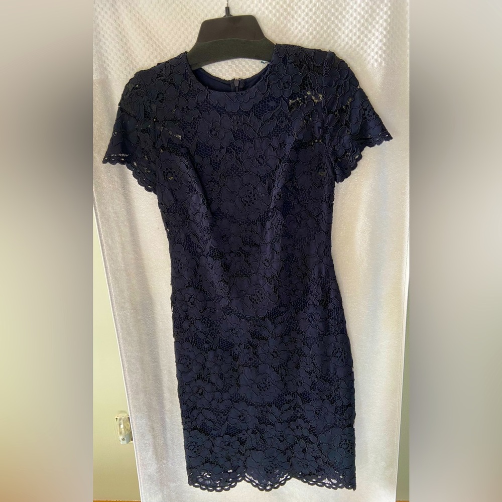 Ralph Lauren, Dark Navy Blue, Short Sleeve Lace Dress, Size 4